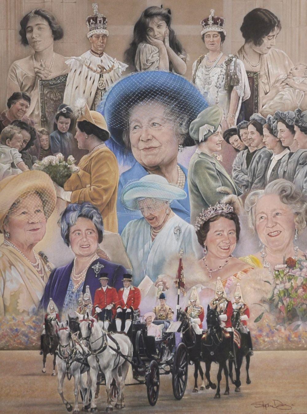 Stephen Doig comparable auction result: stephen doig b 1964 british her majesty the queen mother 100th birthday a montage pastel 28 x 21