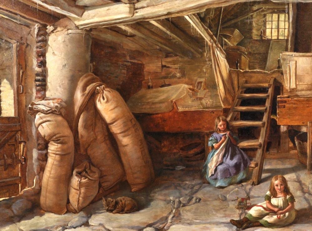 Alfred Provis comparable auction result: alfred provis act 1843 1886 british interior of an old water mill north devon a barn interior with two