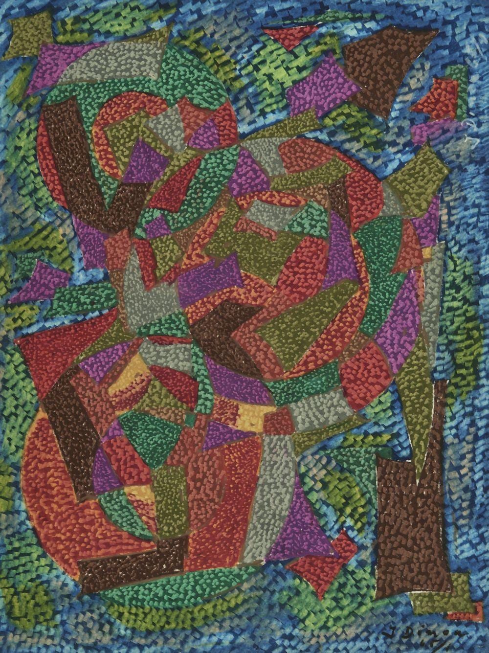 Julien Dinou comparable auction result: julien dinou 1895 1983 abstraction technique mixte sur papier sign