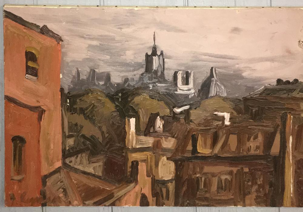 Fred Lyman comparable auction result: fred lyman oil on canvas city scene
