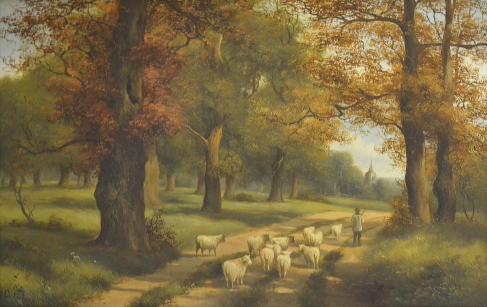 A. Vickers comparable auction result: a vickers driving sheep through a wooded landscape