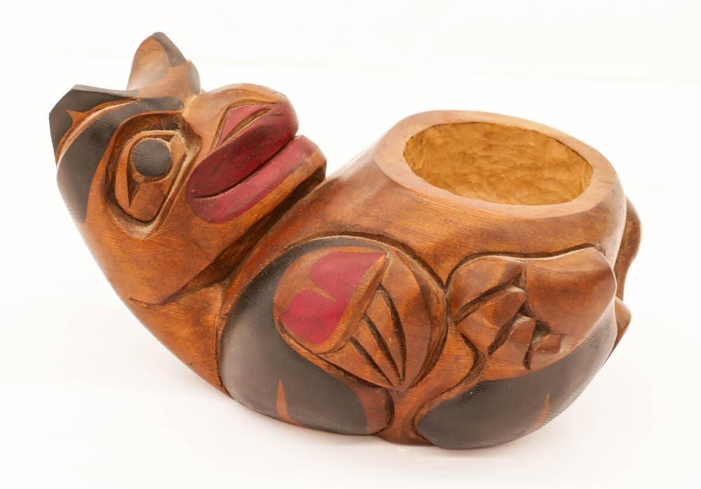 Doug Lafortune comparable auction result: doug lafortune b 1953 salish bear bowl painted cedar 5 x9