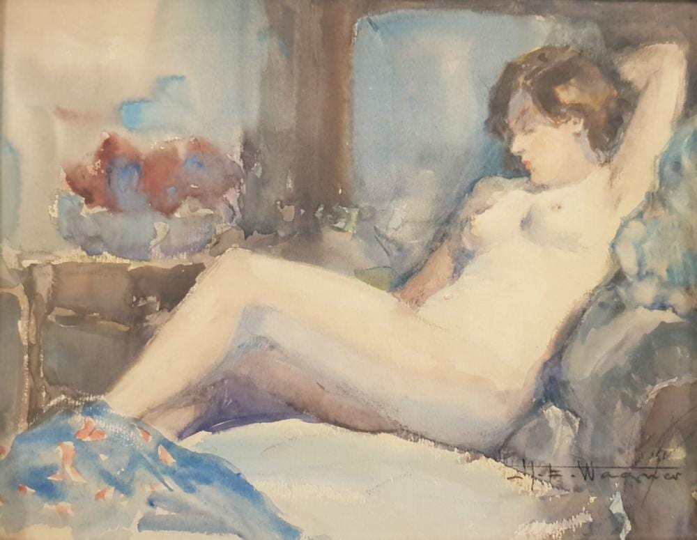 Hermann Edouard Wagner comparable auction result: hermann edouard wagner 1894 1963 jeune femme nue allanguie aqua