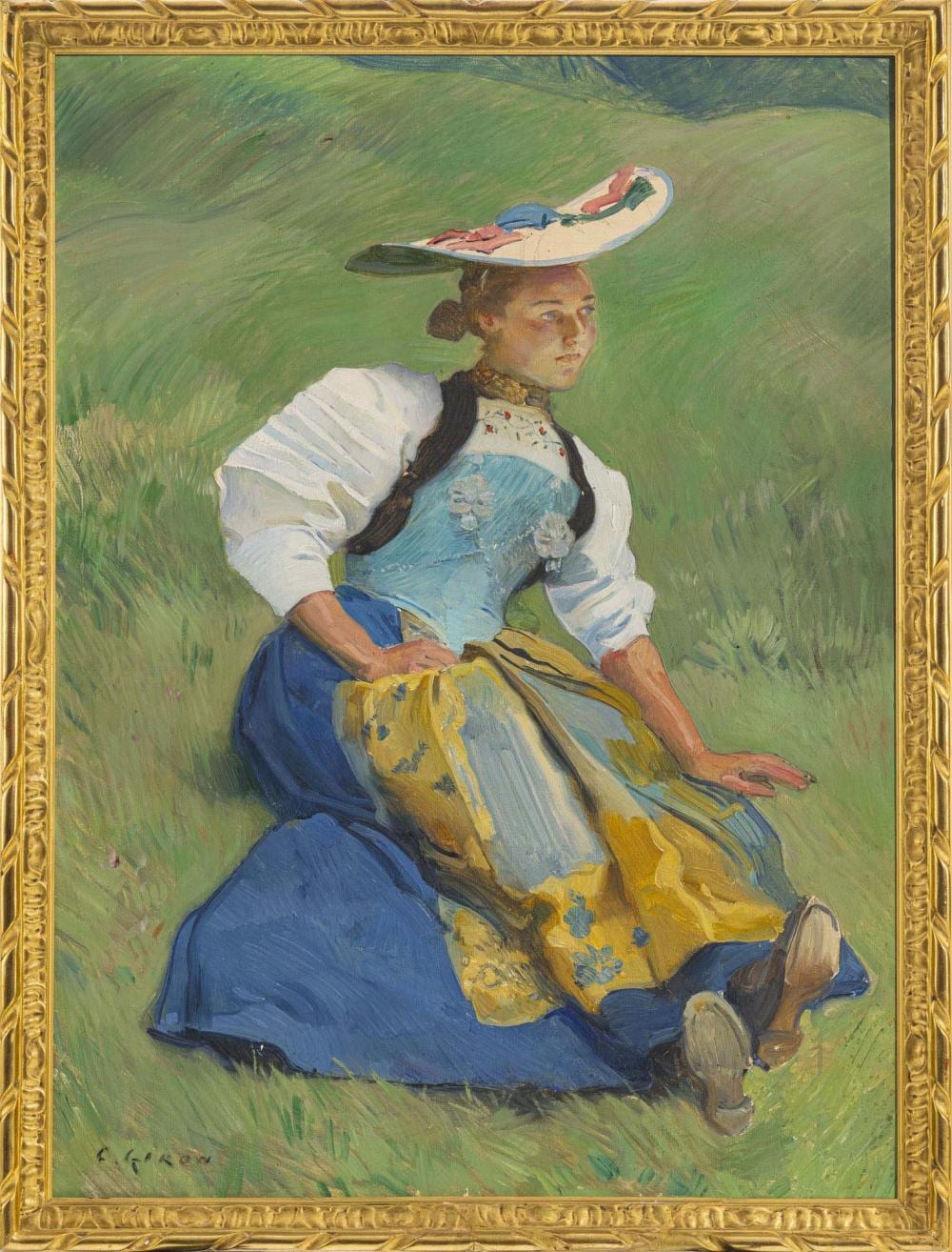 Charles Giron comparable auction result: charles giron 1850 1914 paysanne vaudoise huile sur toile 81x60 5 cm
