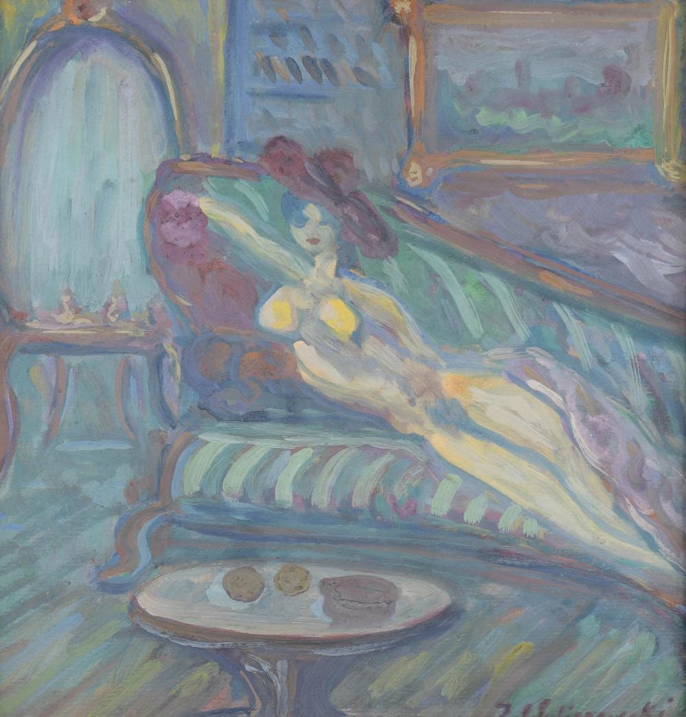 Zygmunt Waliszewski comparable auction result: zygmunt waliszewski saint p tersbourg 1897 1936 cracovie nu allong sur le sofa