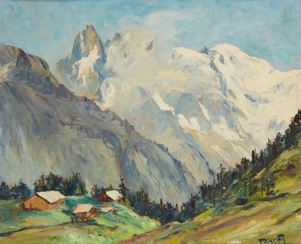 Francis Cariffa comparable auction result: francis cariffa 1890 1975 le mont blanc vue du col des montets huile sur panneau sign e en b