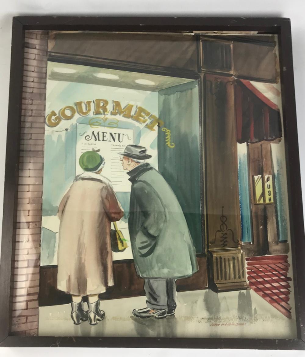 John Waddingham comparable auction result: john waddingham the gourmets watercolor