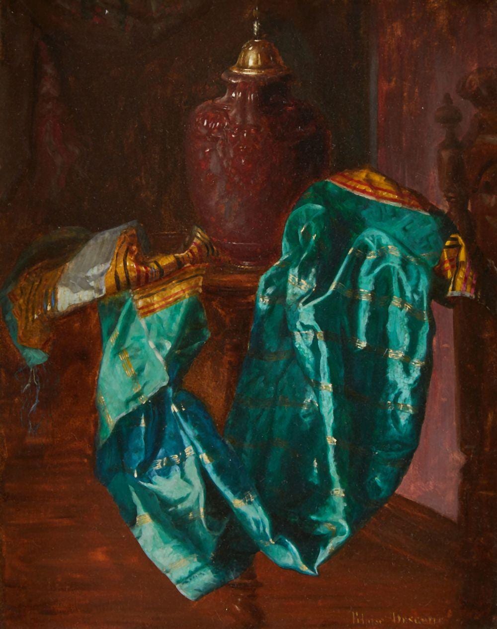 Blaise-Alexandre Desgoffe comparable auction result: blaise alexandre desgoffe paris 1830 1901 urne et drap sur un entablement panneau de ch n