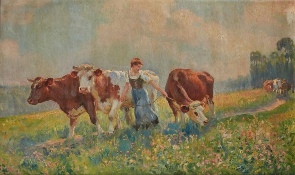 Raymond Louis Lecourt comparable auction result: raymond louis lecourt le havre 1882 fontaine la mallet 1946 berg re et ses vaches sur sa t