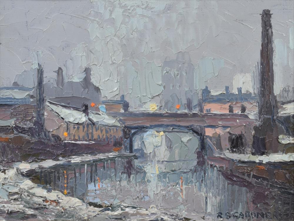 Reg Gardner comparable auction result: reg gardner british 1948 the river irwell in winter oil