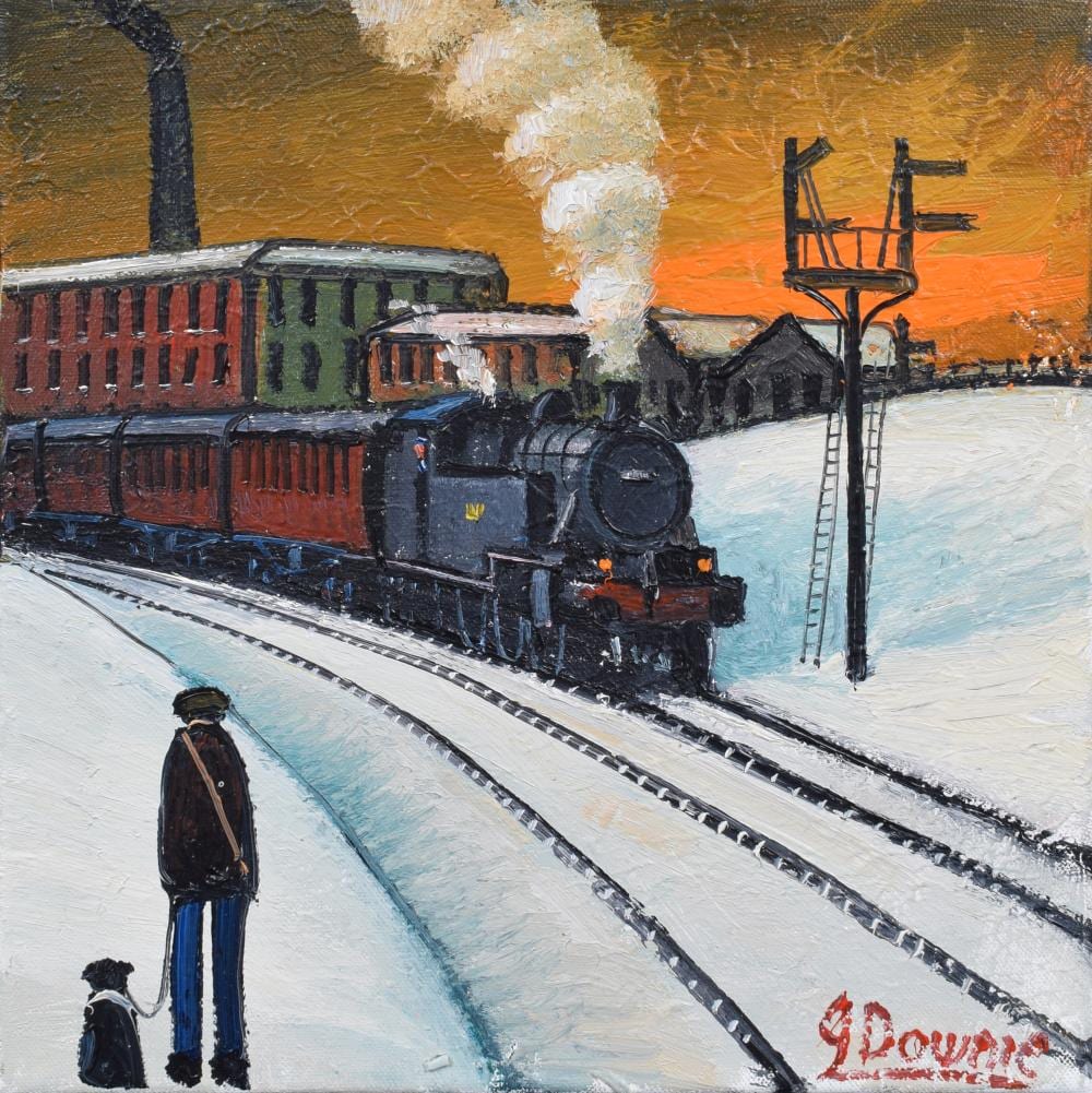 James Downie comparable auction result: james downie british 1949 train leaving station oil