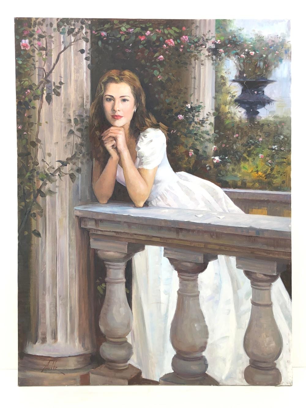 He An comparable auction result: an he hans amis woman in the garden oil on canvas