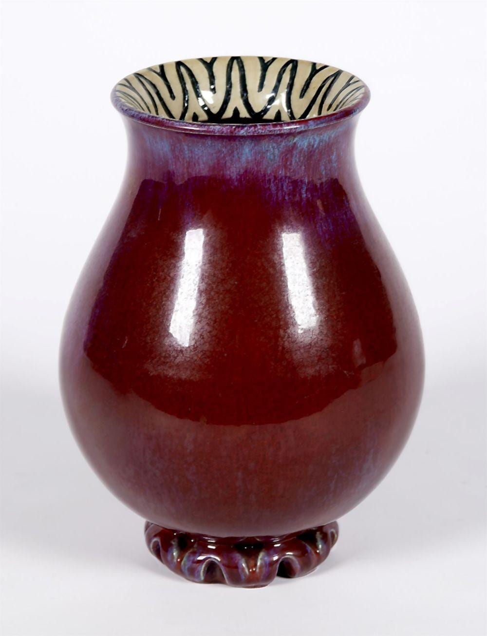 Frédéric Kiefer comparable auction result: fr d ric kiefer 1894 1977 vase ovo de en gr s flamm sang de b uf avec irisations bleues le co