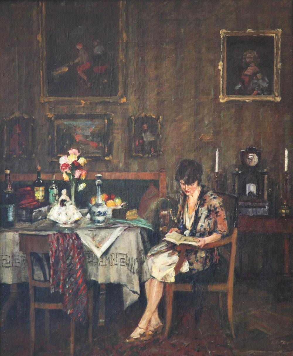 Charles Vetter comparable auction result: charles vetter 1858 1936 genre scene in the living room 1930