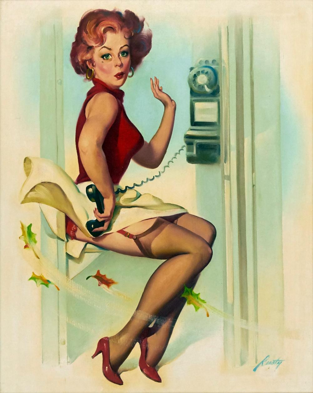 donald rusty rust a breeze in the phone booth pin up redhead · Swann Auction Galleries · 2020-07-16 Donald Rust comparable auction result: donald rusty rust a breeze in the phone booth pin up redhead