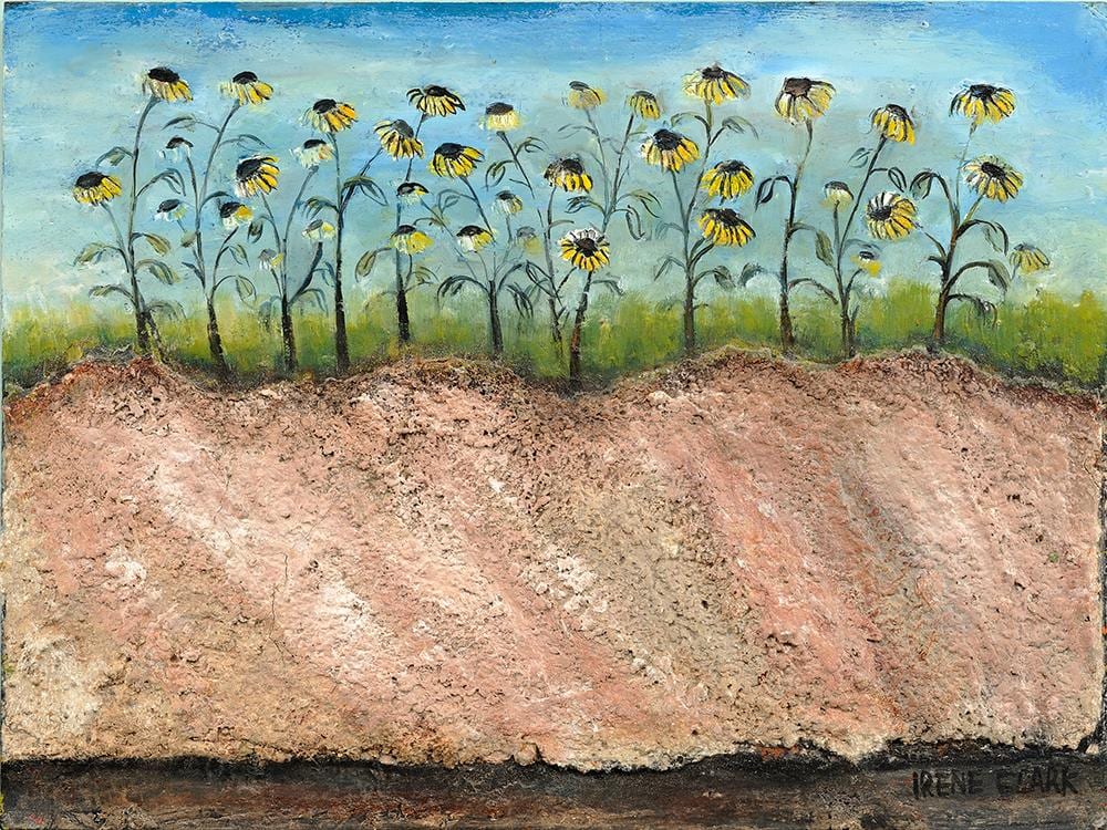 Irene Clark comparable auction result: irene clark 1927 1980 sunflowers oil and mixed media on board 12 x 16 inches