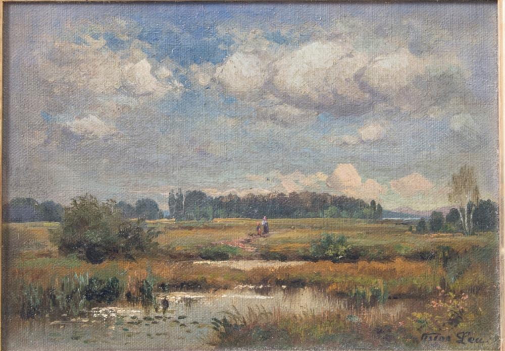 Oskar Leu comparable auction result: oscar leu 1864 1942 landschaft mit figurenstaffage a landscape with figures