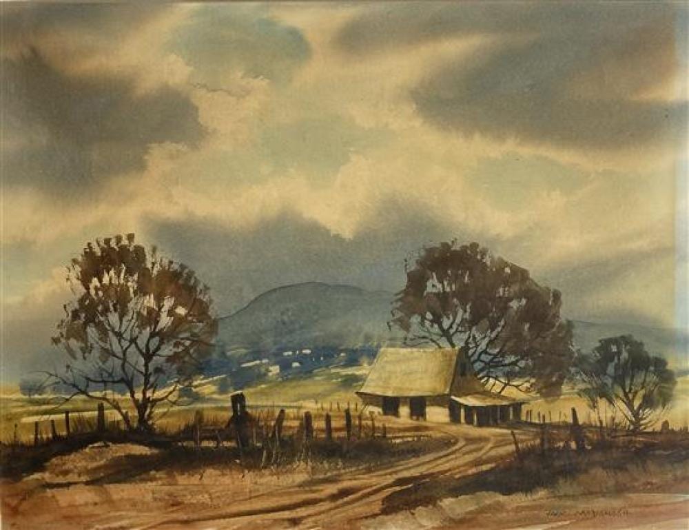 Jack McDonogh comparable auction result: jack mcdonogh 20th century roadside shed watercolour
