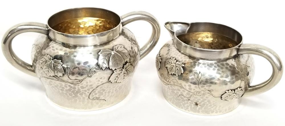 Tiffany & Co Sterling Silver Hand Hammered Asian Japanese Creamer Pitcher Sugar Bowl Set sold by Hess Fine Art, lot 3093 — auction record photograph