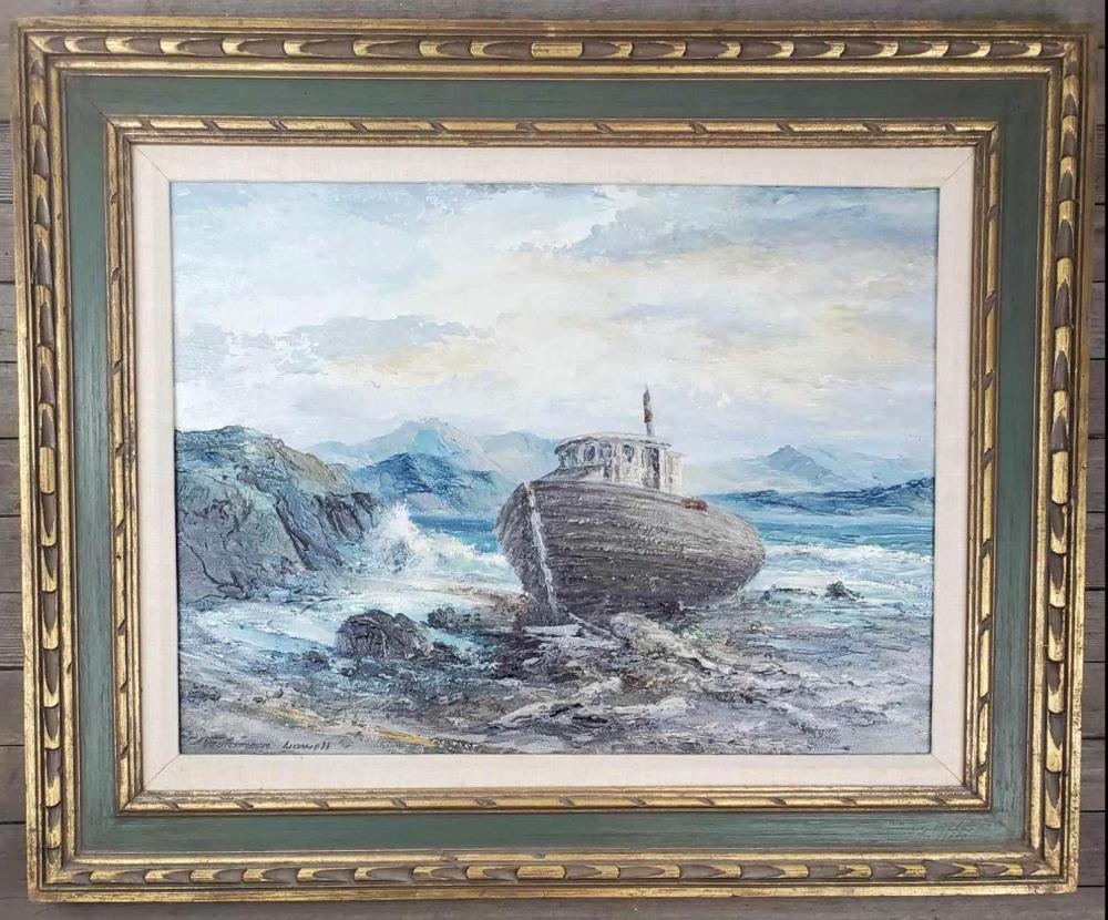 Norman Lowell comparable auction result: norman lowell boat on kachemak bay original oil painting