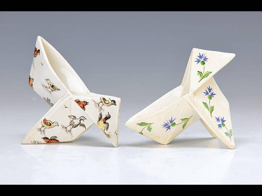 two small bowls, Emile Gallé, Fayencerie de Nancy sold by Henry's Auktionshaus, lot 5087 — auction record photograph