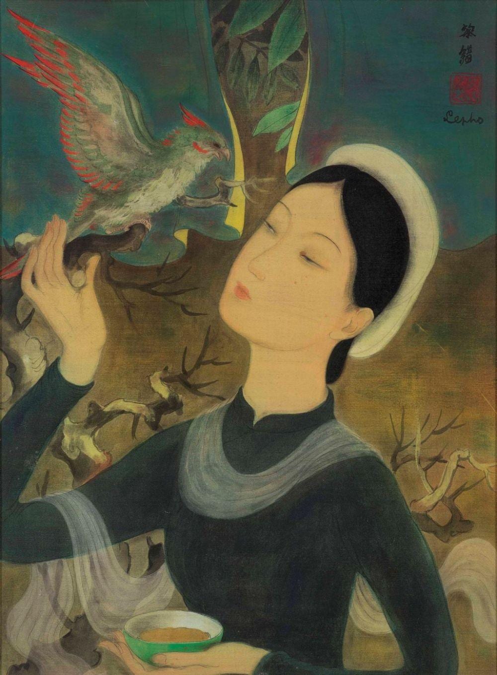 Le Pho (1907-2001) - Femme au perroquet (Lady with A Parrot) comparable sale