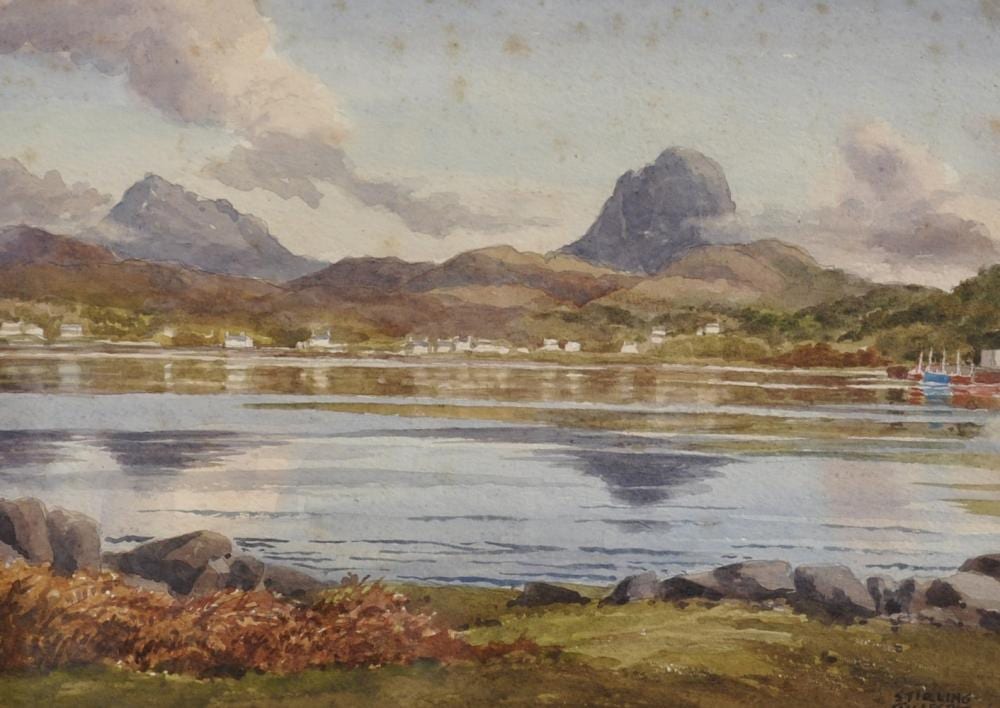 Stirling Gillespie comparable auction result: stirling gillespie 1908 1993 british a mountain lake scene watercolour signed 10 5 x 14