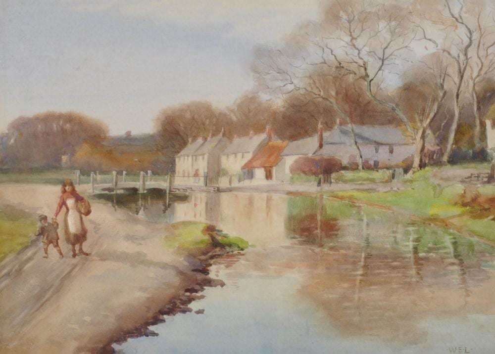 William Evans Linton comparable auction result: william evans linton 1878 1956 british river landscape with figures watercolour signed with initials 10