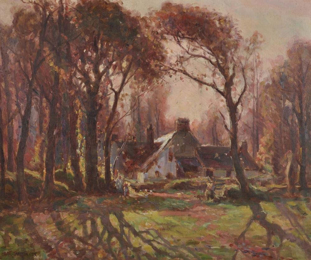 Garstin Cox comparable auction result: garstin cox 1892 1933 british figures beside a cottage in a wooded landscape oil on canvas signed 20 x