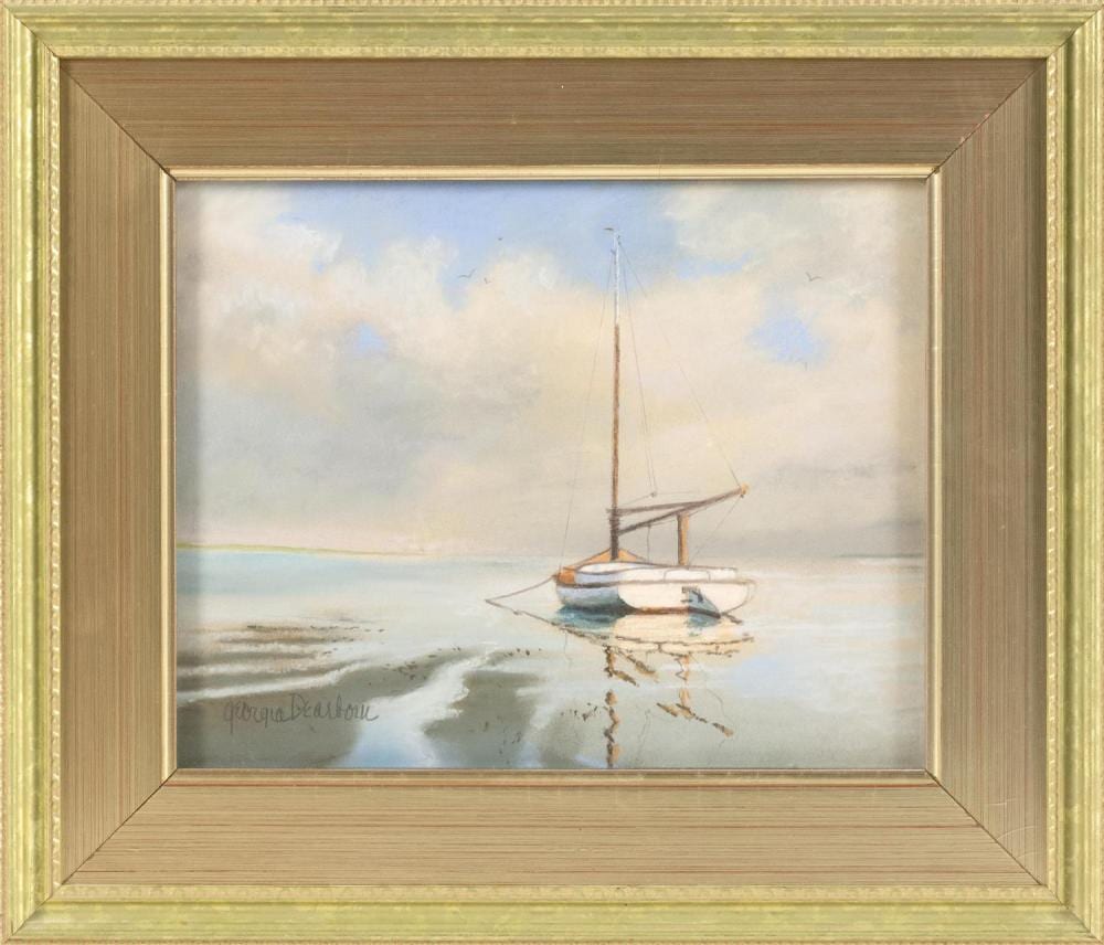 Georgia Dearborn comparable auction result: georgia dearborn america 20th century catboat at low tide pastel on paper 8 x 10 sight framed 12 x 14