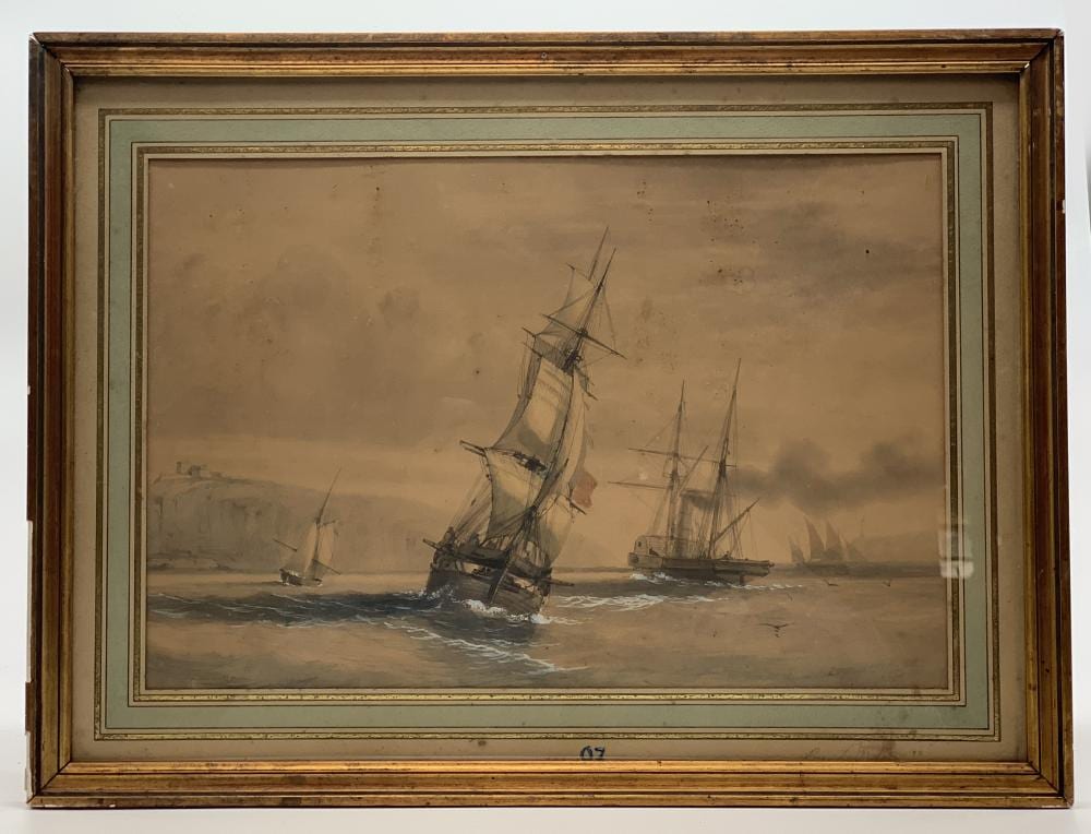 Louis LeBreton comparable auction result: louis lebreton 1818 1866 vaisseaux en vue d un c te lavis rehauss d aq