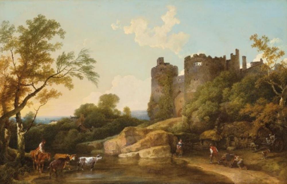 Philippe Jacques de Loutherbourg comparable auction result: philippe jacques de loutherbourg strasbourg 1740 1812 london view of harlech castle with peasants beside a lake