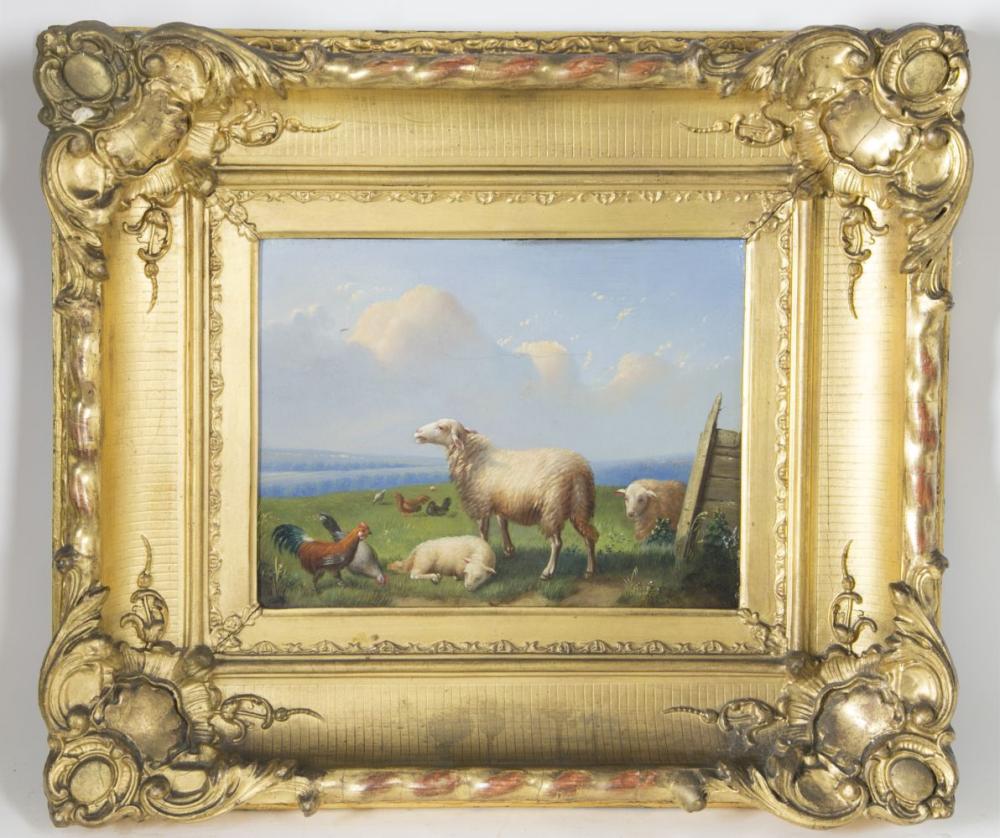francois vandeverdonck oil on board pastoral scene with sheep and chickens · Rafael Osona Auctions · 2020-08-08 Francois Vandeverdonck comparable auction result: francois vandeverdonck oil on board pastoral scene with sheep and chickens