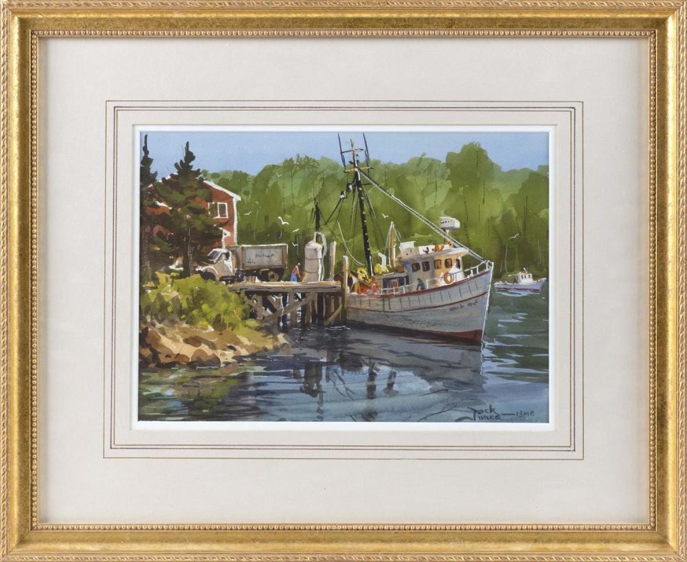 Jack Jones comparable auction result: jack jones massachusetts 1940 2011 after the catch watercolor on paper 9 x 13 sight framed 18 x 22