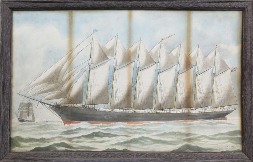 Edward John Russell comparable auction result: edward john russell watercolor on paper portrait of the steel schooner thomas w lawson