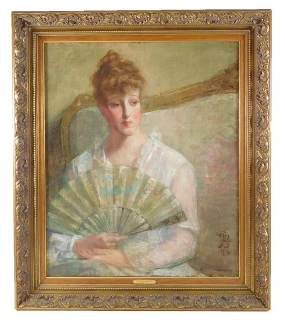 Albert Rosenthal comparable auction result: albert rosenthal american 1863 1939 woman holding fan oil on canvas depicts three quarter portrait of young brunette with ro