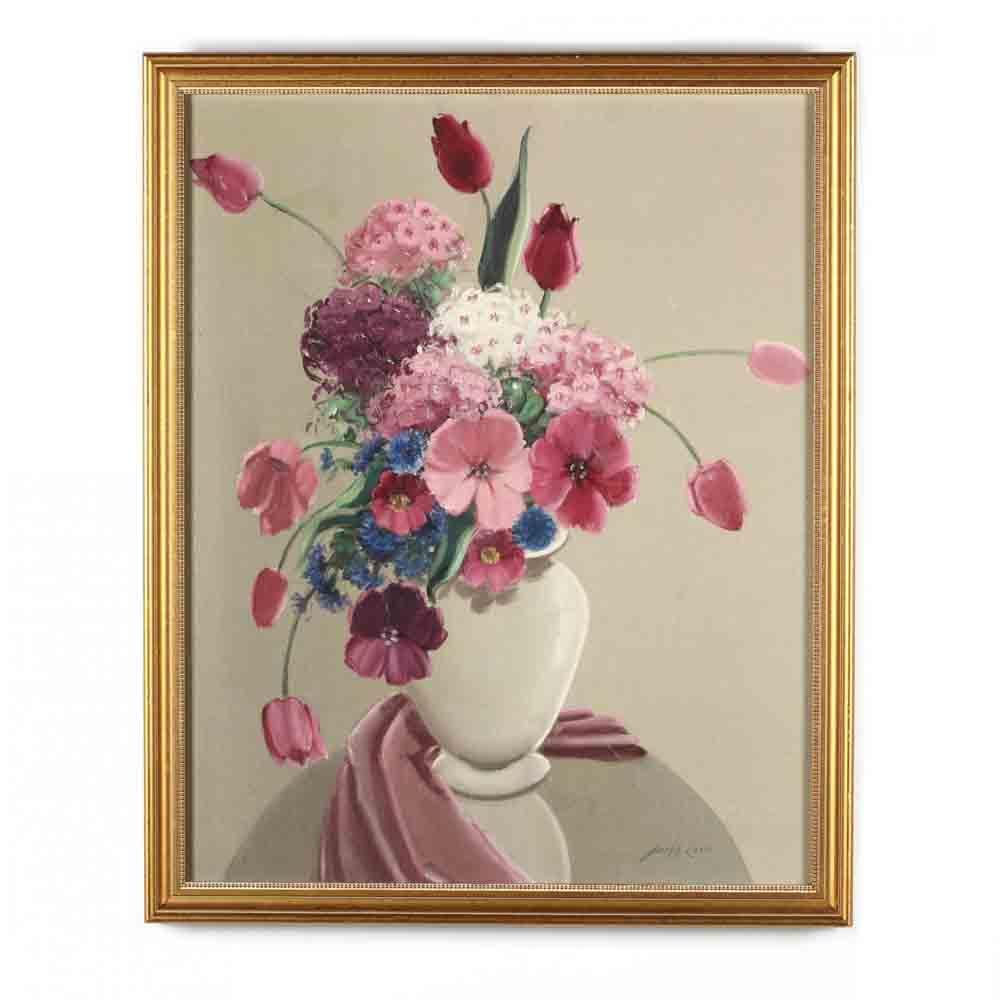 Joseph Lane comparable auction result: joseph lane il tx 1900 1988 floral still life in violet and blue