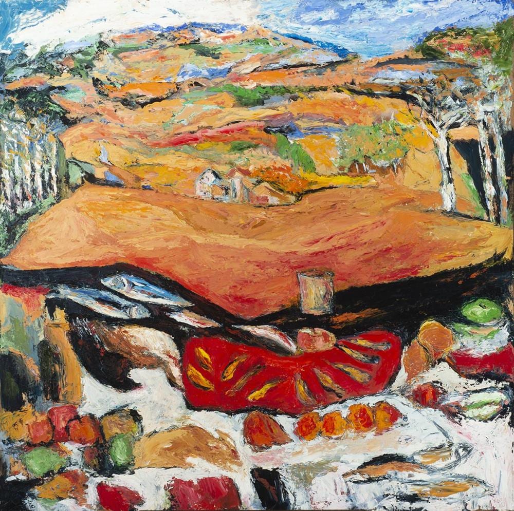 Arthur Richard DiMambro comparable auction result: arthur richard dimambro am 1928 2016 autumn picnic oil on masonite 48 x 48 actual 50 1 4 x 50 3 8 framed