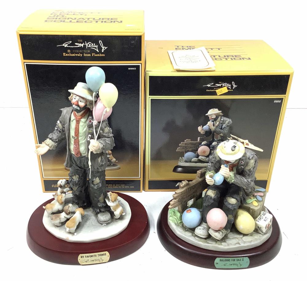 (2) Emmett Kelly Jr. Figurines sold by EJ'S Auction & Appraisal, lot 2112 — auction record photograph