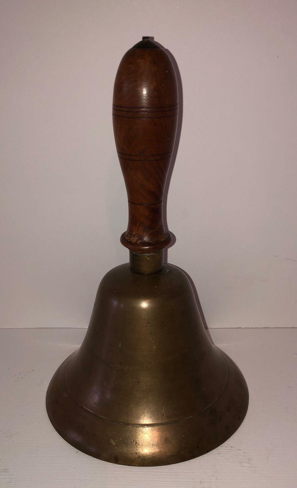 Large Brass Wooden Handled School Bell sold by Asselmeier May Auctions, lot 108 — auction record photograph