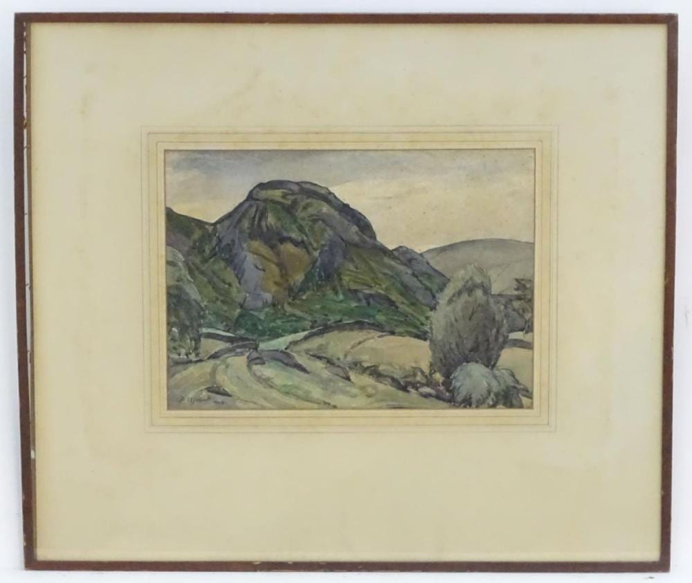 Percy Hague Jowett comparable auction result: percy hague jowett xx english school watercolour a hilly landscape with rocky outcrops signed p