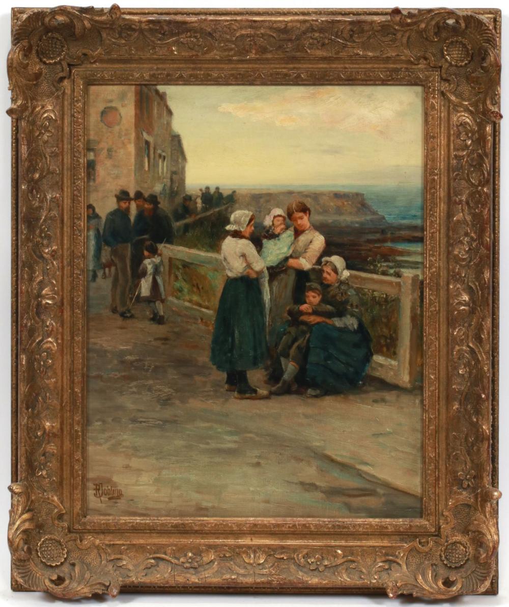 Robert Jobling comparable auction result: robert jobling oil on canvas dutch girls on quay