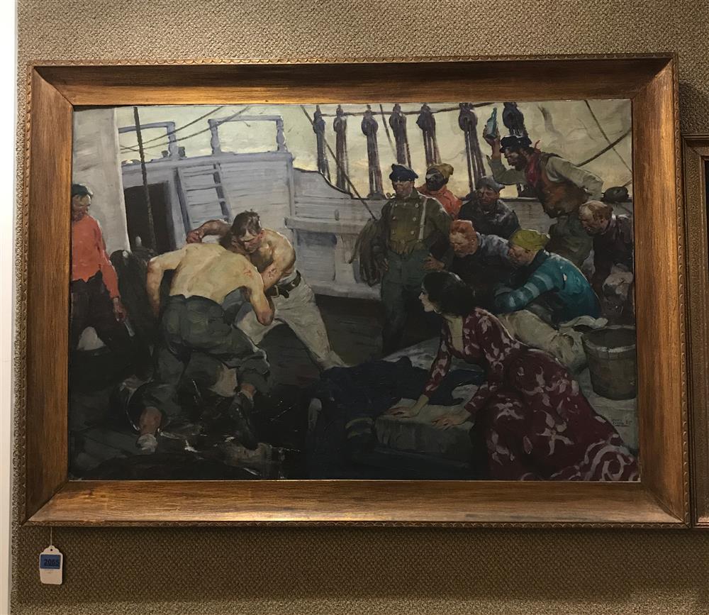 Matt Clark comparable auction result: matt clark 1903 1972 oil on canvas fight on a ship between sailors 33 x 45 5 overall signed and dated 35 lower right matt wa
