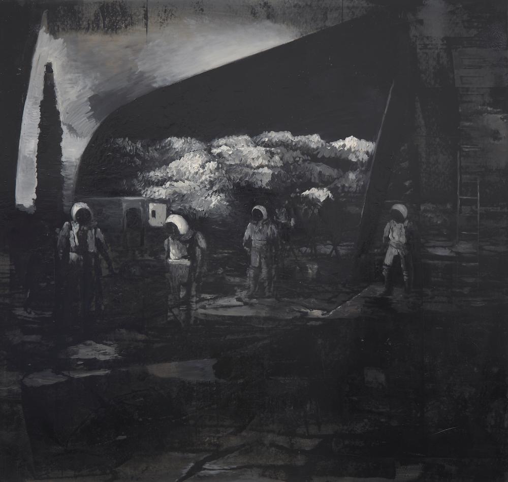 SUSAN NORRIE (born 1953) Destination Moon (Somewhere) 2008 oil and screen print on canvas sold by Leonard Joel, lot 38 — auction record photograph