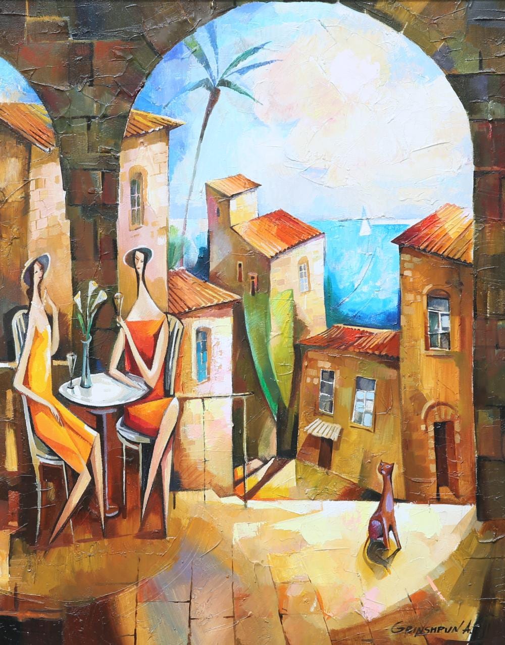 Alexander Grinshpun comparable auction result: alexander grinshpun gossip ii signed lower right oil on canvas with coa