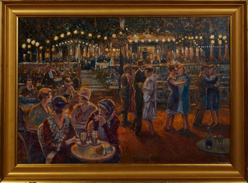 Pierre Guillaume comparable auction result: pierre guillaume 1954 dutch dancing under the lights 20th c oil on canvas signed lower right presented in a wide gilt fr