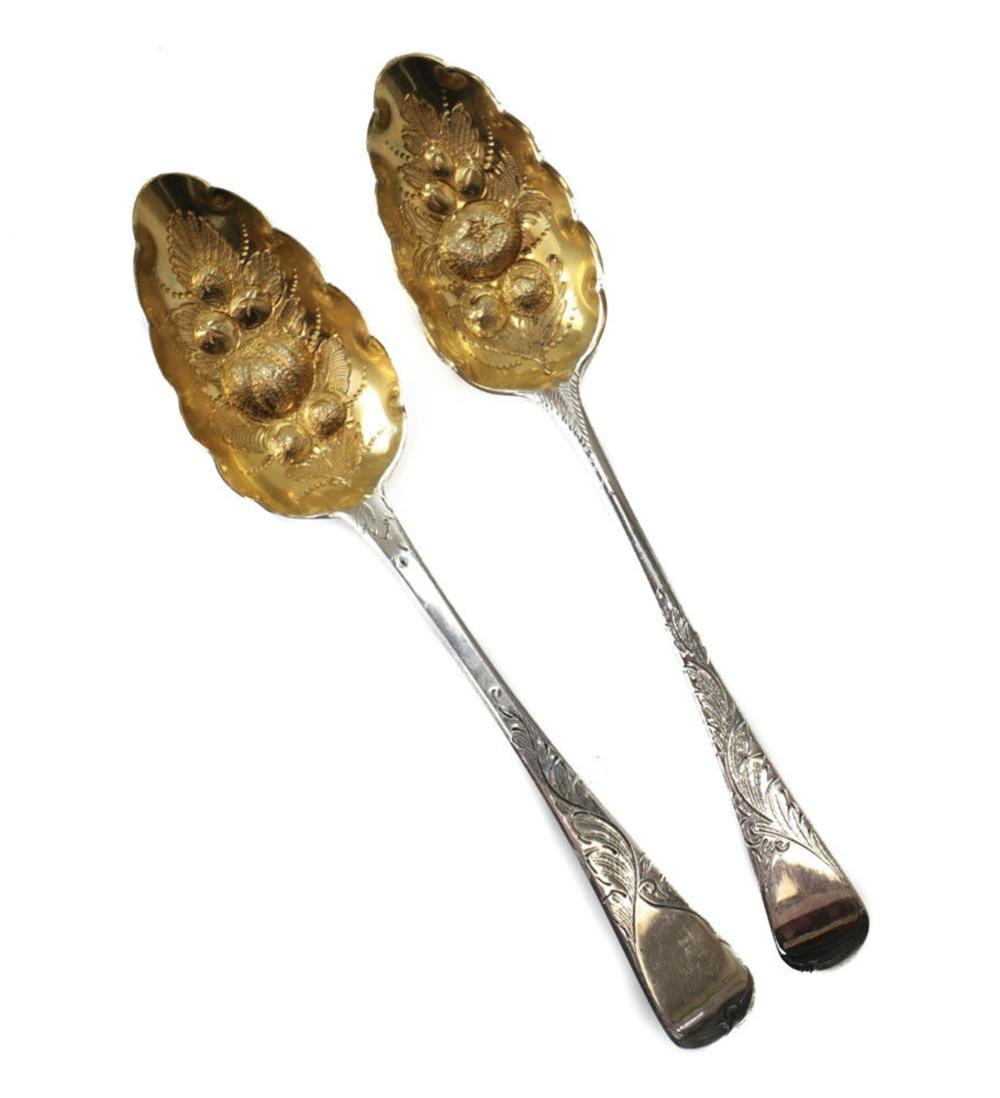 Morris & Michael Emanuel Sterling Silver Berry Spoons sold by Taylor & Harris, lot 64 — auction record photograph