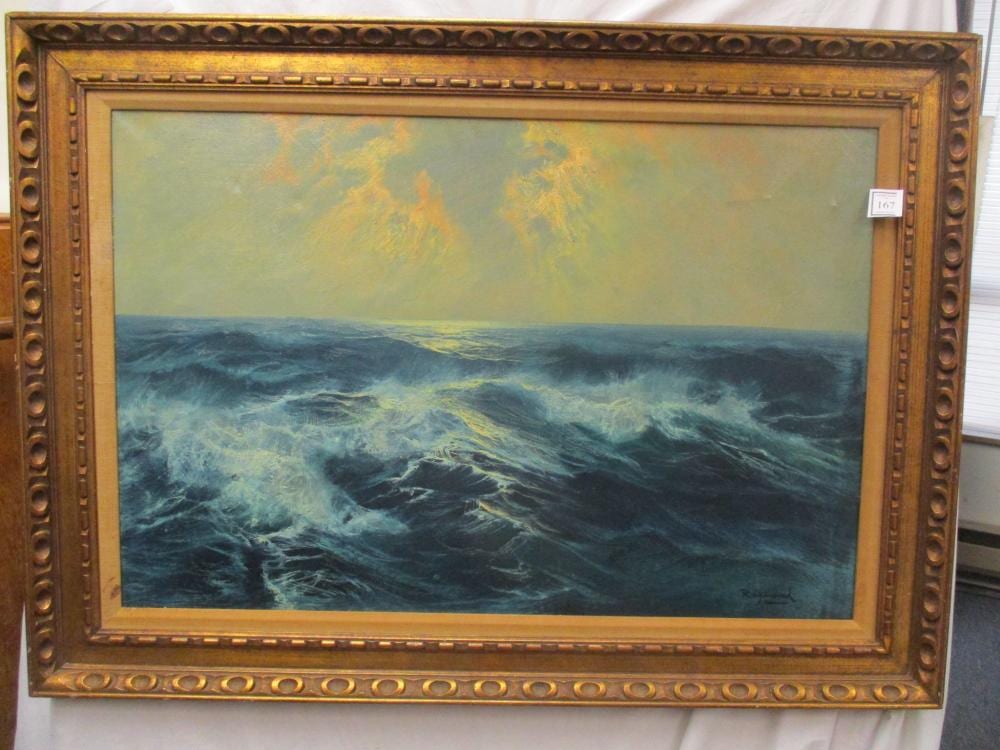 Casimir Raymond comparable auction result: casimir raymond 1870 1955 french an ocean surf oil on canvas signed raymond appears to be the signature of casimir raymond 24 x 36 25 one small hold in cloud area