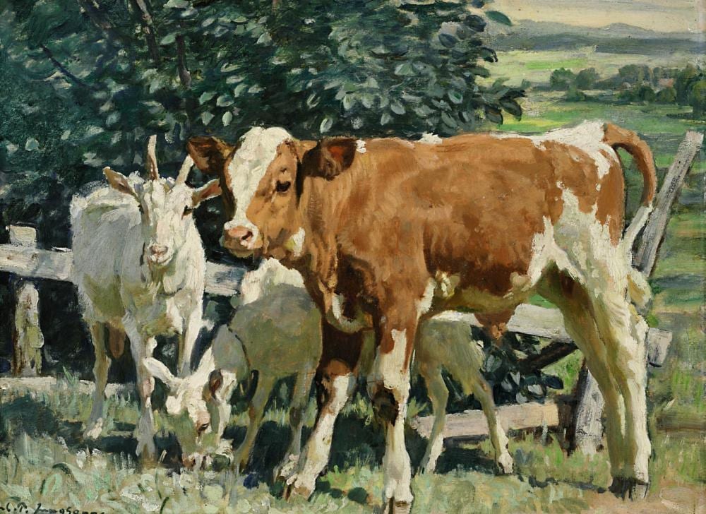 kalb und zwei ziegen am gatter · Scheublein Art & Auktionen · 2020-09-18 Paul Junghanns comparable auction result: kalb und zwei ziegen am gatter