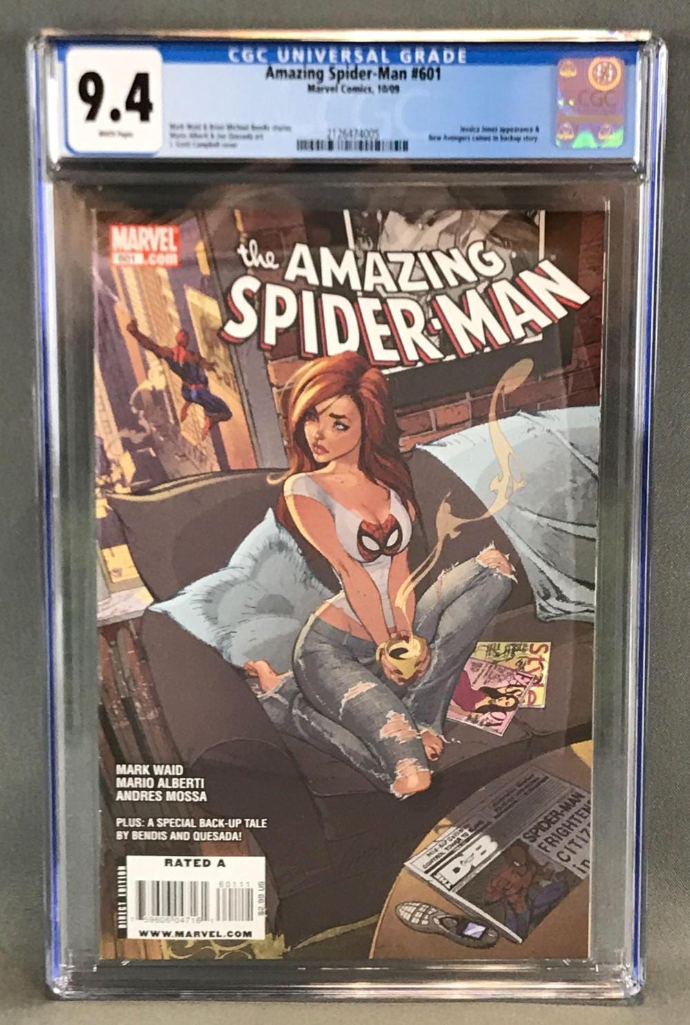 CGC-graded comic book in a plastic case showing The Amazing Spider-Man cover with Spider-Man themed art and a 9.4 grade label.